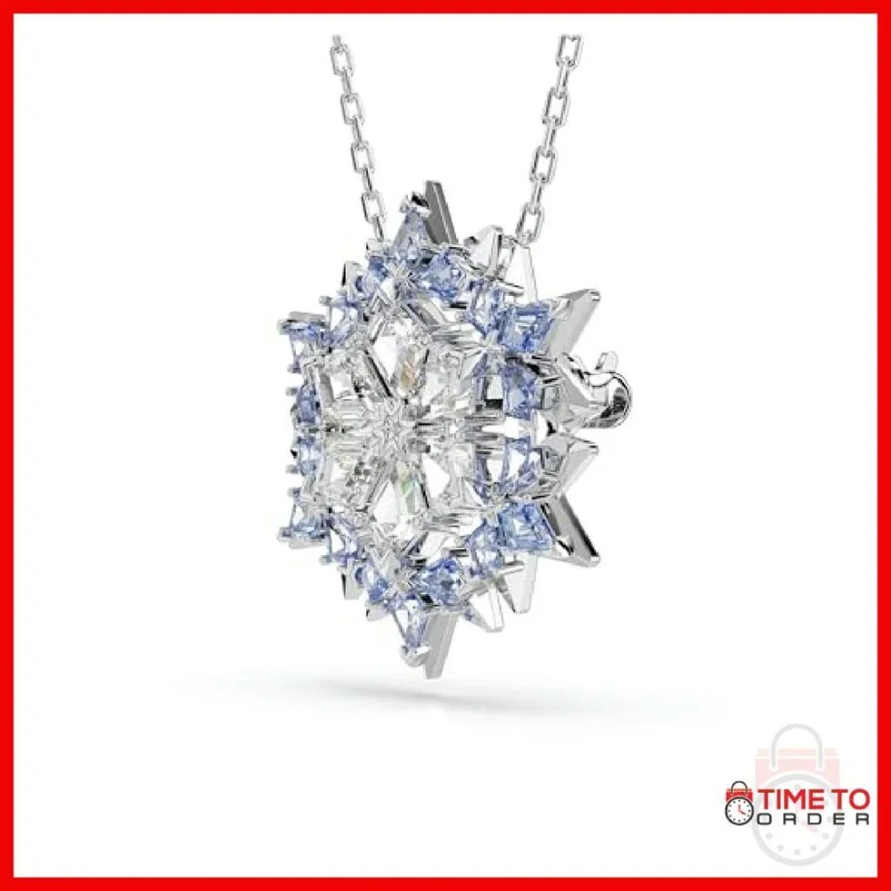 Snowflake Pendant & Brooch, Rhodium Finish, Adjustable Chain